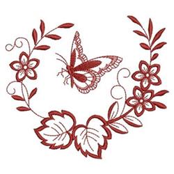 Redwork Butterfly Border - 4x4 butterfly redwork embroidery design for patchwork quilt blocks