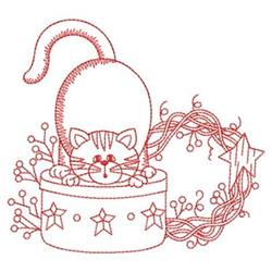 beginner-friendly christmas kitten redwork machine embroidery pattern - Redwork Careless Kitty for Pet Accessories
