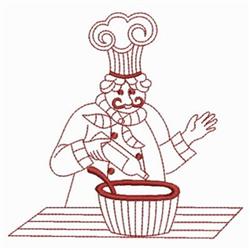 quick stitch cooking redwork machine embroidery pattern - Redwork Chef Cooking for kitchen tea towels