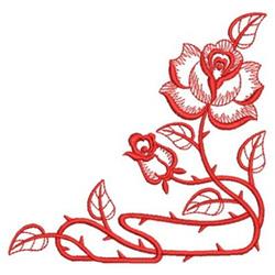 beginner-friendly rose redwork machine embroidery pattern - Redwork Corner Rose for patchwork quilt blocks
