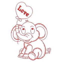 Redwork Elephant & Balloon - 4x4 heart redwork embroidery design for cute baby onesies