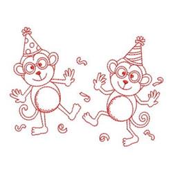 Redwork Friends Monkeys - 4x4 monkey redwork embroidery design for Home Accents