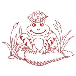 beginner-friendly fairy redwork machine embroidery pattern - Redwork Frog Prince for kitchen tea towels