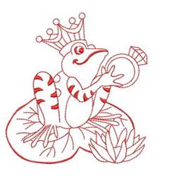 Redwork Frog Prince - 4x4 fairy redwork machine embroidery design for cute baby onesies