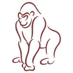 Redwork gorilla design with flowing lines in red, showcasing broad shoulders and expressive face.