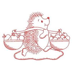 Redwork Hedgehog & Apples - 4x4 apple redwork embroidery design for Kids Clothing