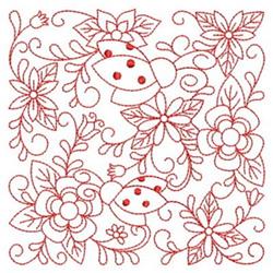 Redwork Ladybug & Flowers - 4x4 flower redwork embroidery design for Kids Backpacks