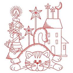 beginner-friendly christmas kitten redwork machine embroidery pattern - Redwork Lazy Kitten for Event Invitations