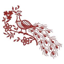 beginner-friendly bird redwork machine embroidery pattern - Redwork Peacock for decorative pillow covers