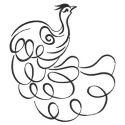 Redwork peacock with elegant swirls and curves in minimalist black and white design.