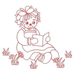 quick stitch ragdoll redwork machine embroidery pattern - Redwork Reading Ragdoll for reusable tote bags