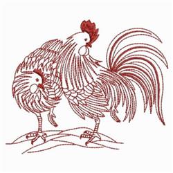 Redwork Rooster & Hen - 4x4 hen redwork machine embroidery design for kitchen aprons