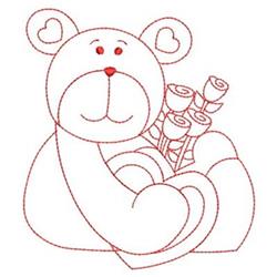 quick stitch valentine bear redwork machine embroidery pattern - Redwork Rose Bear for decorative pillow covers