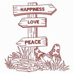 Redwork Sign Post - 4x4 mushroom redwork embroidery design for outdoor garden flags