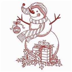 Redwork Snowman - 4x4 snowman redwork embroidery design for Christmas Stockings