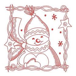 Redwork Snowman - 4x4 snowman redwork machine embroidery design for kitchen aprons