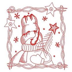 Redwork Snowman & Tree - 4x4 snowman redwork embroidery design for kitchen aprons
