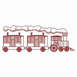 Redwork steam train with three cars, featuring billowing smoke in a minimalist line art style.