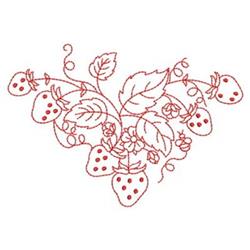 Redwork strawberry plant featuring vibrant red fruit, delicate leaves, and flowers, beautifully illustrated in line art for s