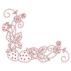 Redwork Strawberry Corner - 4x4 corner redwork embroidery design for Tablecloth Corners