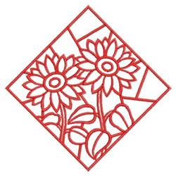 Redwork Sunflower - 4x4 sunflower redwork embroidery design for reusable tote bags