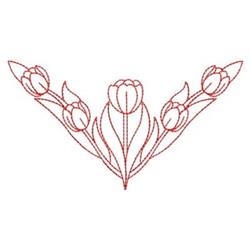 Redwork Tulip Triangle - 4x4 tulip redwork embroidery design for patchwork quilt blocks