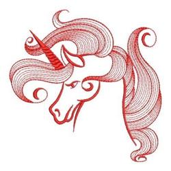 Redwork Unicorn Head - 4x4 head redwork embroidery design for patchwork quilt blocks