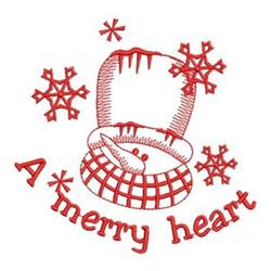 Redwork winter hat features playful red snowflakes and icicles, creating a cheerful Christmas theme.