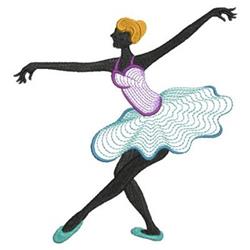 Rippled ballet dancer silhouette in vibrant colors, showcasing an elegant pose with a layered tutu.