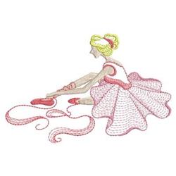 Rippled ballet dancer in a pink tutu tying her slippers, featuring curly blonde hair and vibrant colors.
