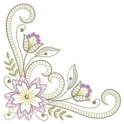 Rippled Bloom Corner - 4x4 corner beginner-friendly embroidery design for patchwork quilt blocks
