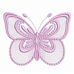 Rippled butterfly design in soft pink with intricate swirling patterns and beaded accents, elegant style.