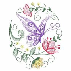 Rippled butterfly in purple, with pink and yellow flowers and green leaves, capturing a whimsical spring theme.