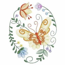 Rippled butterfly in vibrant orange and yellow hues, surrounded by soft pastel flowers and green vines.