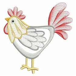 Rippled chicken with a vibrant red crest, playful white body, and cheerful yellow accents, perfect for casual designs.