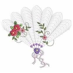 Rippled decorative fan adorned with pink roses and green vines, featuring a charming ribbon, perfect for spring.