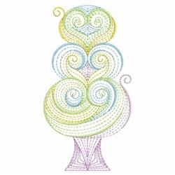 Rippled decorative tree with swirly pastel colors and curved lines, creating a playful charm.