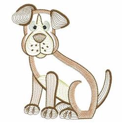 Rippled dog in playful brown and cream colors, cheerful expression, simple lines, perfect for embroidery.