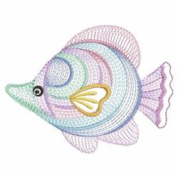 Rippled fish design in soft pastels features playful swirling lines and a distinctive fin shape.