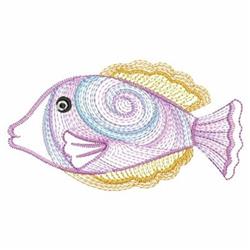 Rippled fish in pastel pink and yellow with swirl patterns and detailed fins, playful design perfect for children's decor.