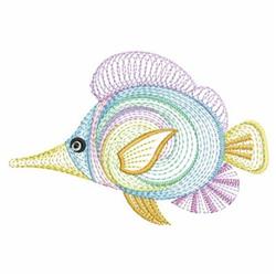 Rippled fish with a textured body in soft pastel colors, featuring playful curved lines and whimsical charm.