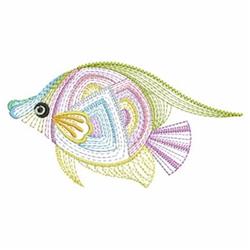 Rippled fish with a vibrant flowing tail and intricate pastel patterns in blue, pink, and green.