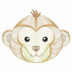 Rippled monkey face with round ears and a playful smile, featuring warm brown and beige hues in a whimsical style.