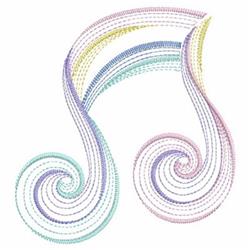 Rippled musical note in soft pastel colors with swirling shapes, exuding a whimsical and playful charm.