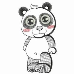 Rippled panda with large eyes, playful smile, and cute pink cheeks, perfect for youthful embroidery projects.
