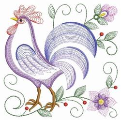 Rippled Rooster - 4x4 bird beginner-friendly embroidery design for kitchen tea towels
