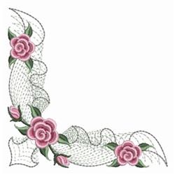 Rippled floral design featuring pink roses and green leaves with delicate flowing lines, exuding elegance.