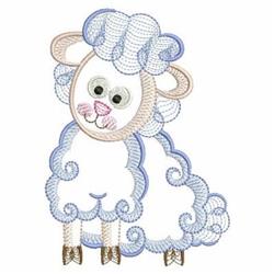 Rippled sheep with fluffy, curly wool in light blue and white, large eyes, and a pink nose radiating cheerful charm.