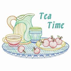 beginner-friendly time machine embroidery pattern - Rippled Tea Time for kitchen aprons