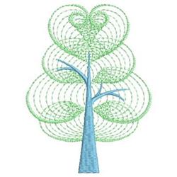 Rippled tree with a blue trunk and swirling green leaves, embodying a modern, whimsical design.